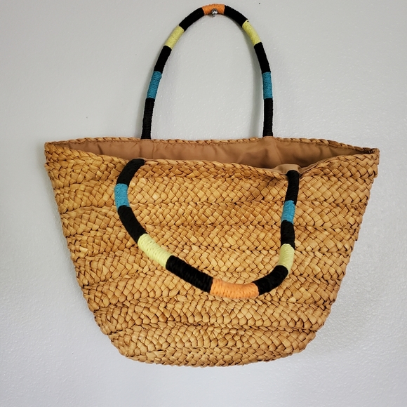 Abstract Botanical Print Woven Straw Tote - Tabitha Brown Tan - Picture 5 of 8